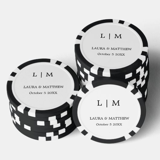 Eenvoudige Elegante Witte Monogram Bruiloft Poker Chips (Opstapeling)