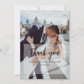 Eenvoudige Elegante witte overlay 2 Foto Huwelijk Bedankkaart (Voorkant)