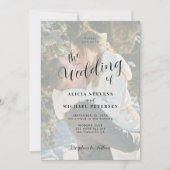 Eenvoudige elegante witte overlay foto bruiloft kaart (Voorkant)