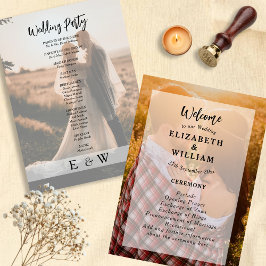 Eenvoudige Elegante Witte Overlay Paar Foto Huweli Programmakaart