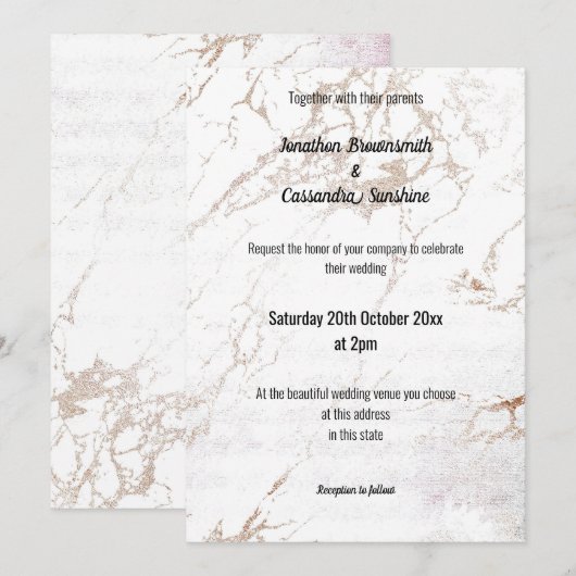 EENVOUDIGE ELEGANTE WITTE ROSE GOUDE MARBLE WEDING KAART (Voorkant / Achterkant)