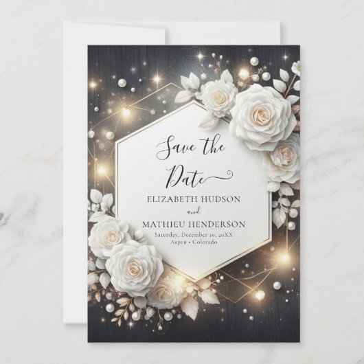 Eenvoudige Elegante Witte Rozen Bruiloft Save The Date (Voorkant)