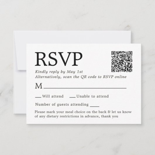 Eenvoudige Elegante Witte RSVP Kaart Met Menu Keuz (Voorkant)