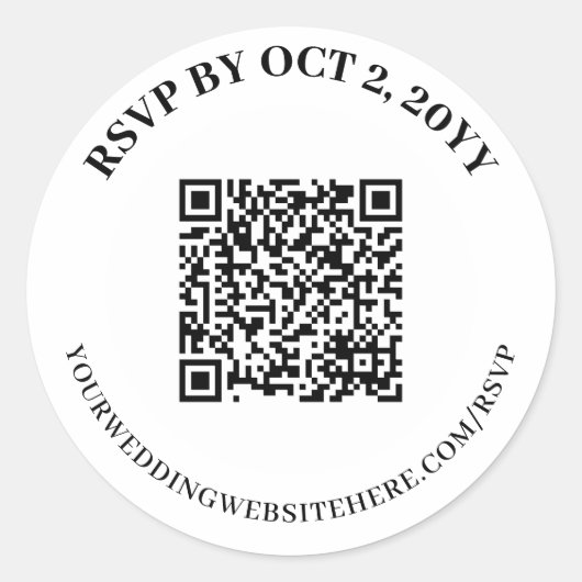 Eenvoudige Elegante Witte RSVP Online QR Code Ronde Sticker (Voorkant)