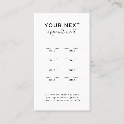Eenvoudige elegante witte schoonheidssalon afspraa afsprakenkaartje (Voorkant)