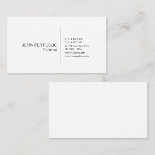 Eenvoudige elegante witte vlakte moderne professio visitekaartje (Voorkant / Achterkant)