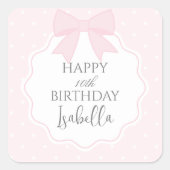 Eenvoudige elegante zachte pastel roze boog gelukk vierkante sticker (Voorkant)