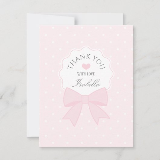 Eenvoudige Elegante Zachte Pastel Roze Bow Meisje  Bedankkaart (Voorkant)