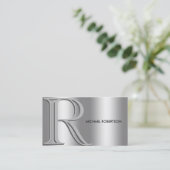 Eenvoudige Elegante Zilver op Zilver Monogram Visitekaartje (Staand voorkant)