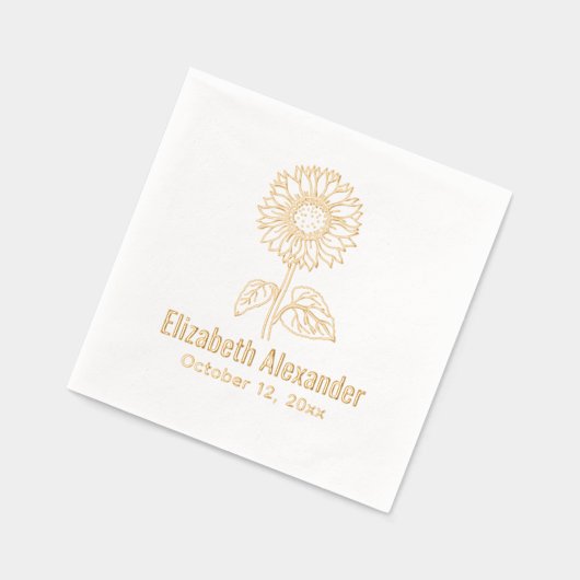 Eenvoudige Elegante Zonnebloem #4 Naam Datum Folie Servetten (Links)