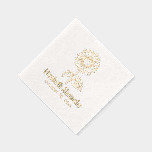 Eenvoudige Elegante Zonnebloem #4 Naam Datum Folie Servetten (Rechts)