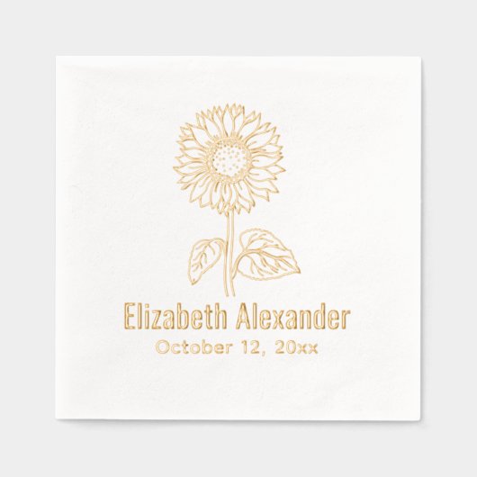 Eenvoudige Elegante Zonnebloem #4 Naam Datum Folie Servetten (Voorkant)
