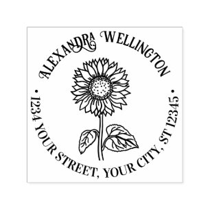 Eenvoudige Elegante Zonnebloem #4R Naam Retour Adr Zelfinktende Stempel