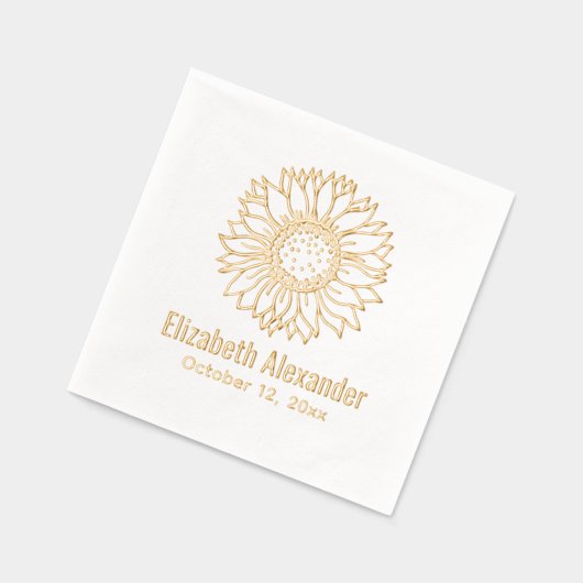 Eenvoudige Elegante Zonnebloem Bloom #4 Naam Datum Folie Servetten (Links)