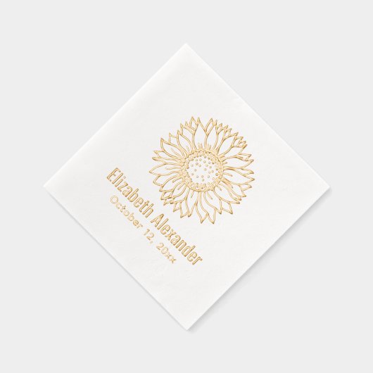 Eenvoudige Elegante Zonnebloem Bloom #4 Naam Datum Folie Servetten (Rechts)