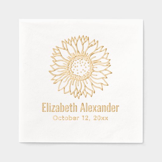 Eenvoudige Elegante Zonnebloem Bloom #4 Naam Datum Folie Servetten (Voorkant)