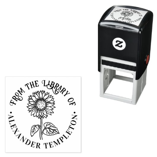 Eenvoudige Elegante Zonnebloem Ronde Bibliotheek B Zelfinktende Stempel (In situ)