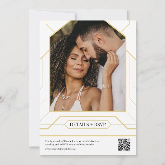 Eenvoudige Elegante Zwart Goud Art Deco QR Code Fo Kaart (Achterkant)