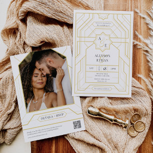 Eenvoudige Elegante Zwart Goud Art Deco QR Code Fo Kaart