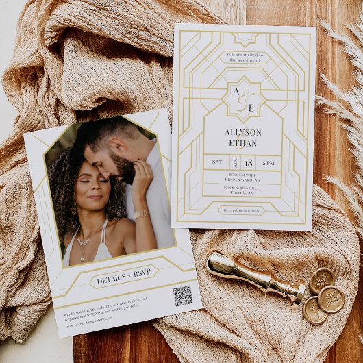 Eenvoudige Elegante Zwart Goud Art Deco QR Code Fo Kaart