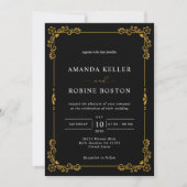 Eenvoudige Elegante Zwart & Goud Bloemen Huwelijk Kaart (Voorkant)