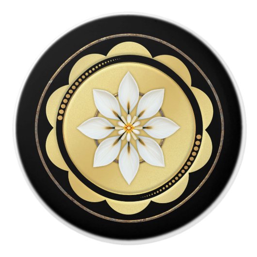 Eenvoudige Elegante Zwart Gouden Bloem Keramische Knop (Voorkant)