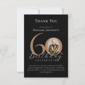 Eenvoudige Elegante Zwart Gouden Foto 60e Verjaard Bedankkaart (Voorkant)