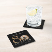 Eenvoudige Elegante Zwart Gouden Foto 80e Verjaard Kartonnen Onderzetters (Insitu)