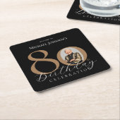 Eenvoudige Elegante Zwart Gouden Foto 80e Verjaard Kartonnen Onderzetters (Schuin)