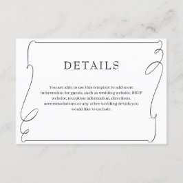 Eenvoudige elegante zwart-wit bruiloft details informatiekaartje