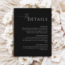 Eenvoudige Elegante zwart-wit bruiloft details Informatiekaartje