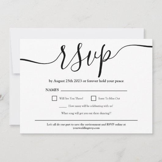 Eenvoudige elegante zwart wit bruiloft rsvp kaart (Voorkant)