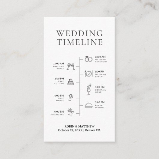 Eenvoudige Elegante zwart-wit bruiloft tijdlijn Informatiekaartje (Voorkant)