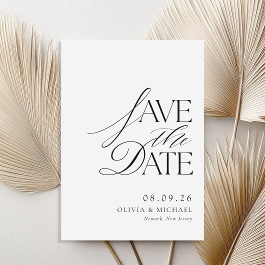 Eenvoudige elegante zwart-wit chique bruiloft save the date