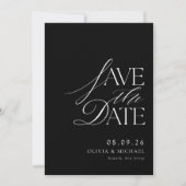 Eenvoudige elegante zwart-wit chique bruiloft save the date (Voorkant)