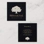 Eenvoudige Elegante Zwart Wit Classic Tree Logo Vierkante Visitekaartje (Voorkant / Achterkant)