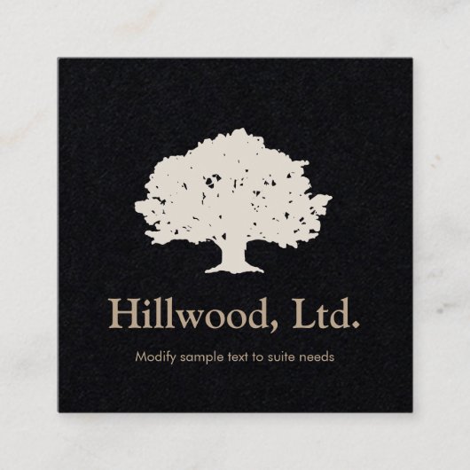 Eenvoudige Elegante Zwart Wit Classic Tree Logo Vierkante Visitekaartje (Voorkant)