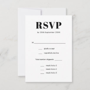 Eenvoudige Elegante Zwart-Wit Eet Keuze Bruiloft RSVP Kaartje