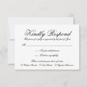 Eenvoudige Elegante Zwart-Wit Formele Bruiloft RSVP Kaartje