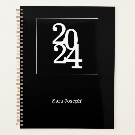 Eenvoudige Elegante Zwart-Wit Minimalistische Plan Planner (Voorkant)