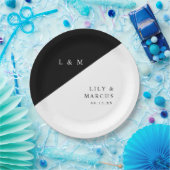 Eenvoudige elegante zwart-wit monogram bruiloft papieren bordje (Feest)