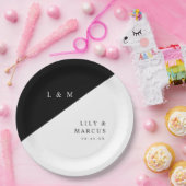 Eenvoudige elegante zwart-wit monogram bruiloft papieren bordje (Feest)