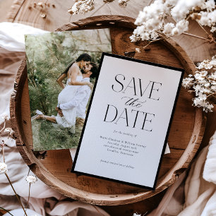 Eenvoudige elegante zwart-wit script foto save the date