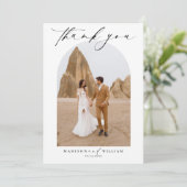 Eenvoudige Elegante Zwart-Wit Trouwfoto Dank Kaart (Staand voorkant)