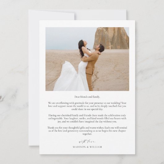 Eenvoudige Elegante Zwart-Wit Trouwfoto Dank Kaart (Achterkant)