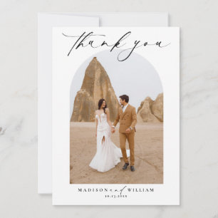 Eenvoudige Elegante Zwart-Wit Trouwfoto Dank Kaart