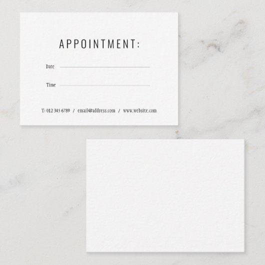 Eenvoudige Elegante zwart-witte afspraakkaart Afsprakenkaartje (Voorkant / Achterkant)
