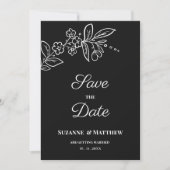 Eenvoudige elegante zwart witte bloemen Save the D Kaart (Voorkant)