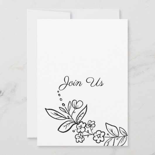 Eenvoudige elegante zwart witte bloemenbruiloft kaart (Achterkant)