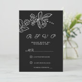Eenvoudige elegante zwart witte bloemenrsvp kaart (Staand voorkant)